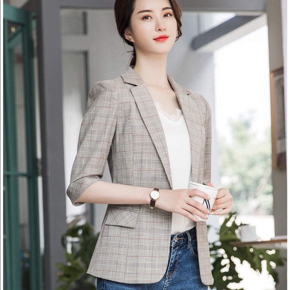 Plaid blazer 3/4 sleeve - Picture 3 of 5